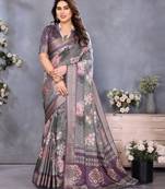 wine digital printed work cotton blend saree