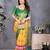 yellow digital printed work cotton blend saree