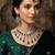 Green kundan & agate stone necklace set with earrings & maang tikka | rhodium plating