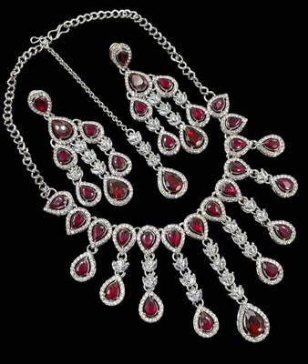 Maroon kundan & agate stone necklace set with earrings & maang tikka | rhodium plating 2