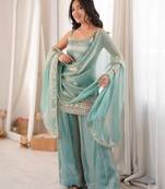 Sea green mirror work palazzo set