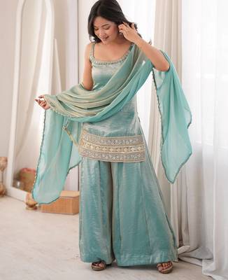 Sea green mirror work palazzo set 2