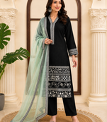 Black premium glass fabric straight suit set