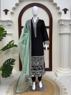 Black premium glass fabric straight suit set 2