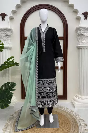 Black premium glass fabric straight suit set
