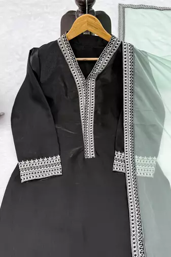 Black premium glass fabric straight suit set