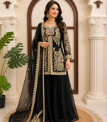 Black premium cross stitch palazzo suit set