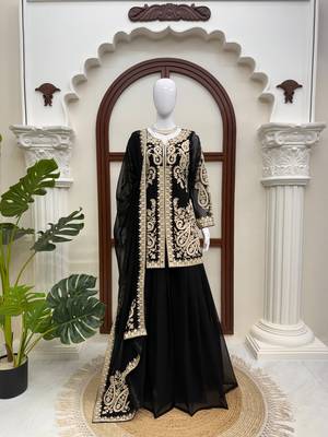 Black premium cross stitch palazzo suit set 2