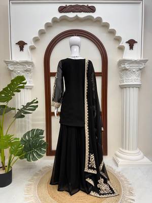 Black premium cross stitch palazzo suit set 3