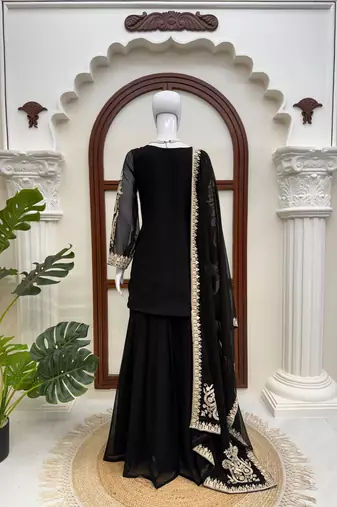 Black premium cross stitch palazzo suit set