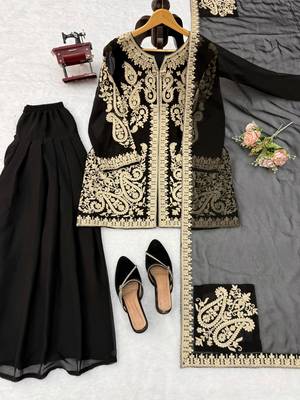 Black premium cross stitch palazzo suit set 4