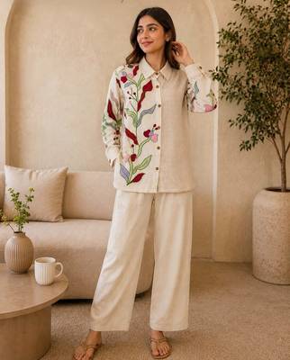 Ivory floral embroidered co-ord set 1