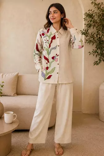 Ivory floral embroidered co-ord set