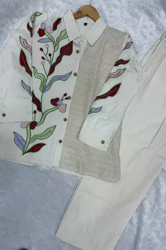 Ivory floral embroidered co-ord set
