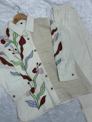 Ivory floral embroidered co-ord set 3