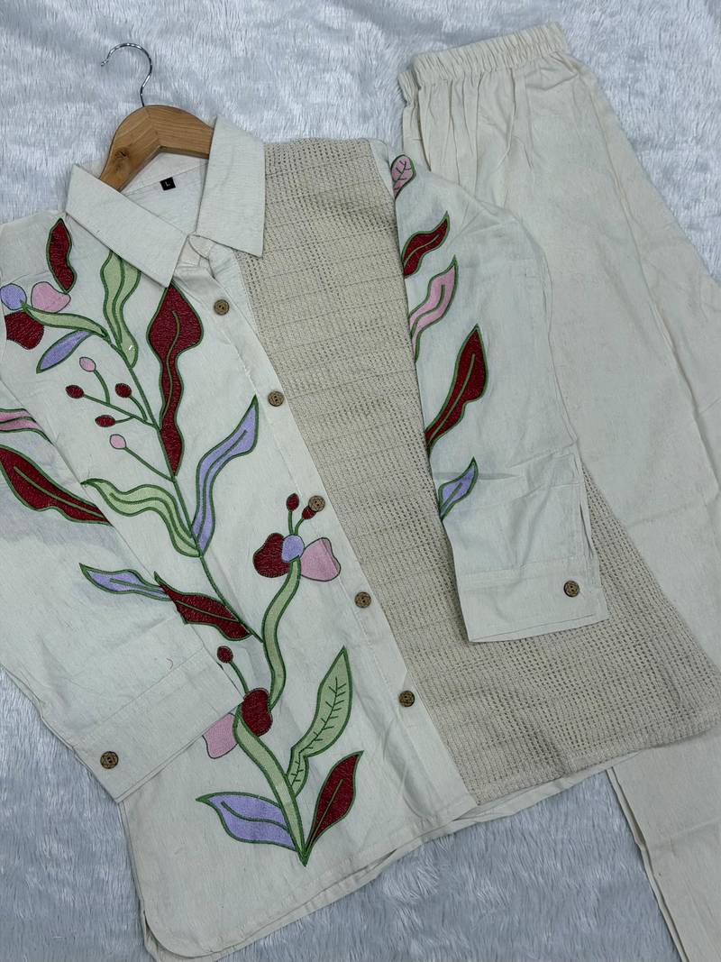 Ivory floral embroidered co-ord set