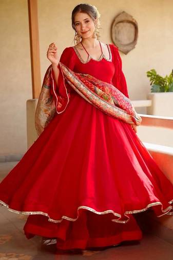 Cherry red anarkali palazzo set
