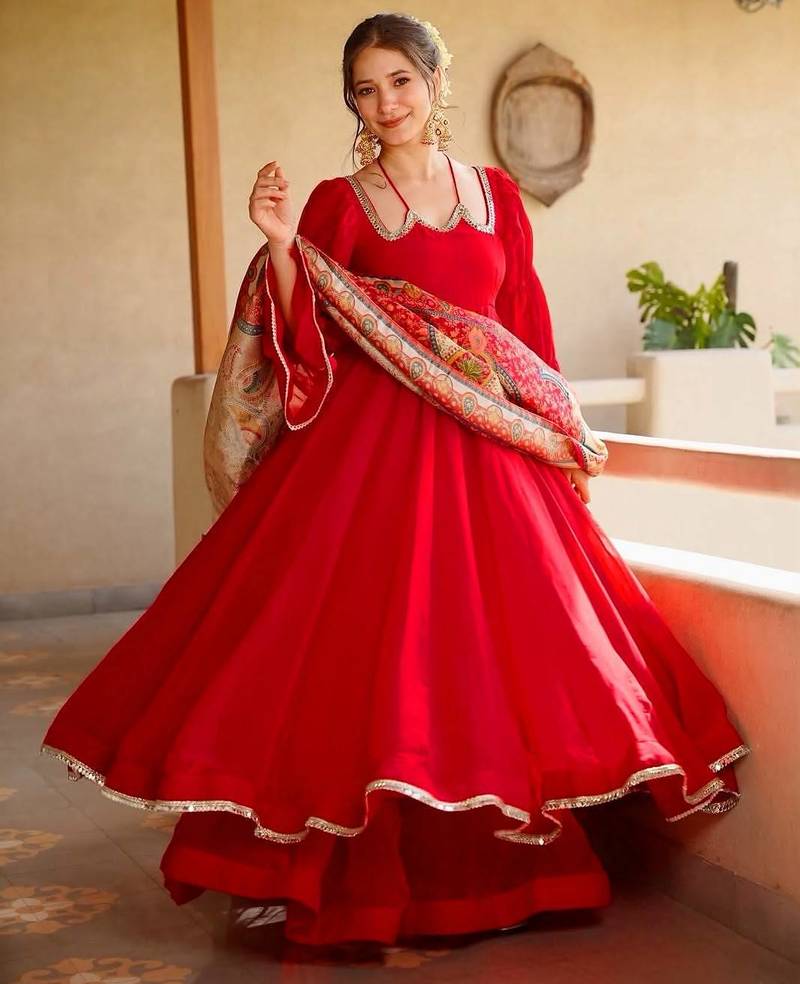 Cherry red anarkali palazzo set