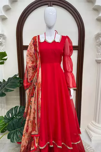 Cherry red anarkali palazzo set