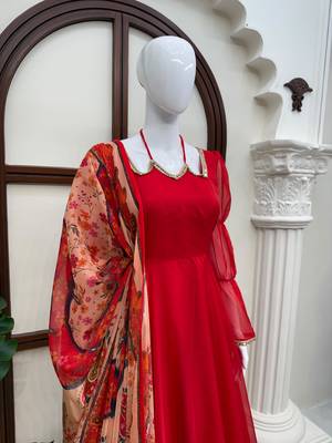 Cherry red anarkali palazzo set 4