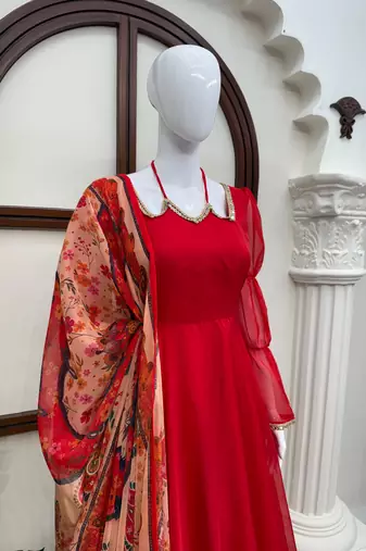Cherry red anarkali palazzo set