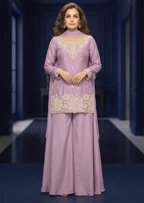 Lavender premium chinon palazzo suit set 1