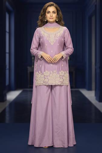 Lavender premium chinon palazzo suit set