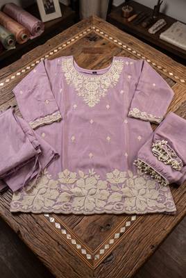 Lavender premium chinon palazzo suit set 4