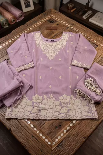 Lavender premium chinon palazzo suit set