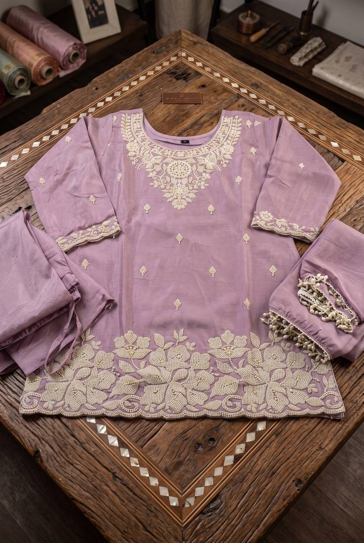 Lavender premium chinon palazzo suit set