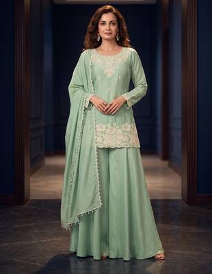 Sea green premium chinon palazzo suit set 1