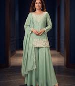 Sea green premium chinon palazzo suit set
