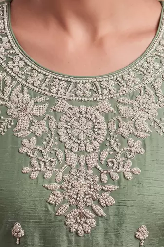 Sea green premium chinon palazzo suit set