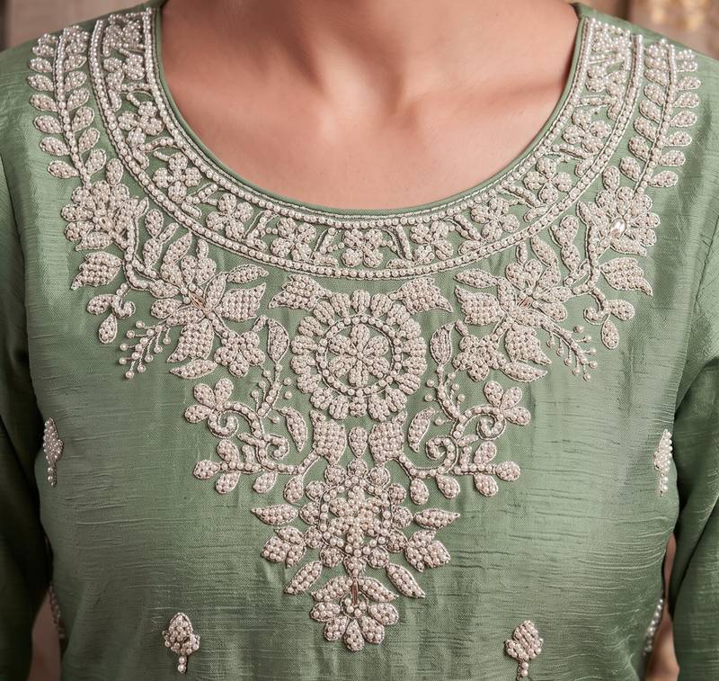 Sea green premium chinon palazzo suit set