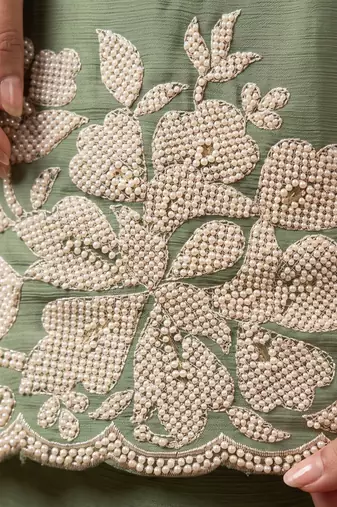 Sea green premium chinon palazzo suit set