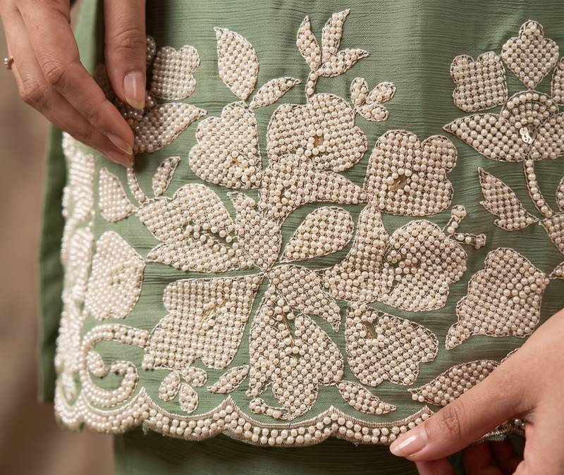 Sea green premium chinon palazzo suit set