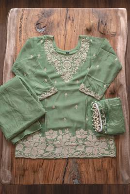 Sea green premium chinon palazzo suit set 4