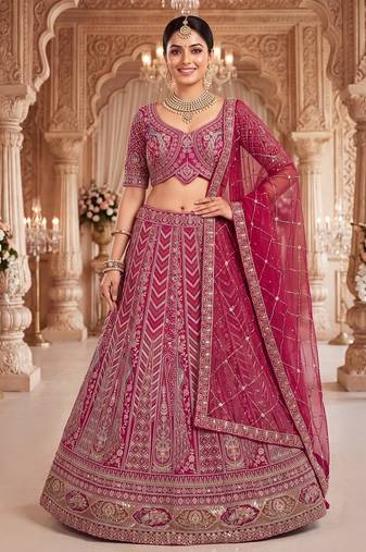 Royal Magenta  Lehenga Set with Intricate Hand Embroidery and Sheer Dupatta
