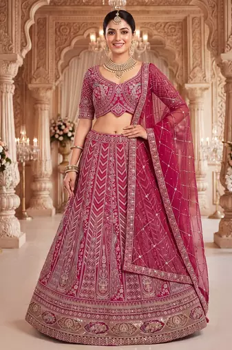 Royal Magenta  Lehenga Set with Intricate Hand Embroidery and Sheer Dupatta