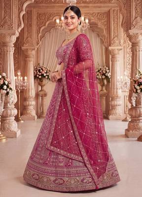 Royal Magenta  Lehenga Set with Intricate Hand Embroidery and Sheer Dupatta 2