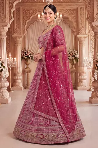 Royal Magenta  Lehenga Set with Intricate Hand Embroidery and Sheer Dupatta