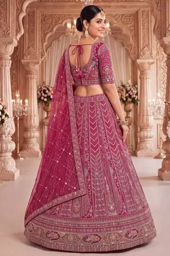 Royal Magenta  Lehenga Set with Intricate Hand Embroidery and Sheer Dupatta