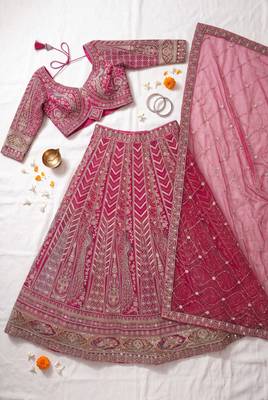 Royal Magenta  Lehenga Set with Intricate Hand Embroidery and Sheer Dupatta 4