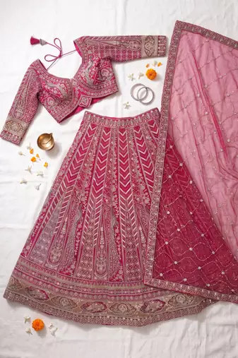 Royal Magenta  Lehenga Set with Intricate Hand Embroidery and Sheer Dupatta