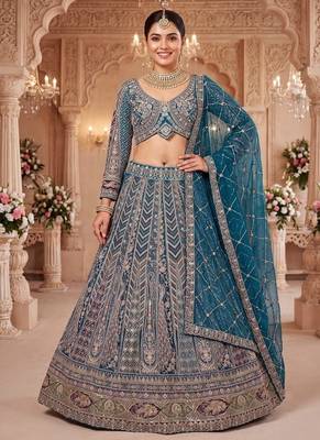 Teal Rama colour Embroidered Lehenga Choli with Dupatta 1