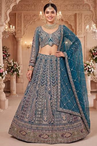 Teal Rama colour Embroidered Lehenga Choli with Dupatta