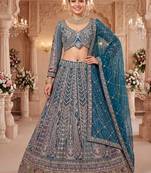 Teal Rama colour Embroidered Lehenga Choli with Dupatta