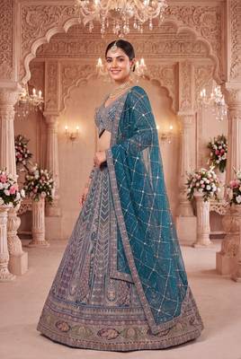 Teal Rama colour Embroidered Lehenga Choli with Dupatta 2