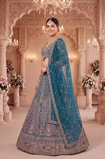 Teal Rama colour Embroidered Lehenga Choli with Dupatta