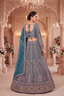 Teal Rama colour Embroidered Lehenga Choli with Dupatta 3